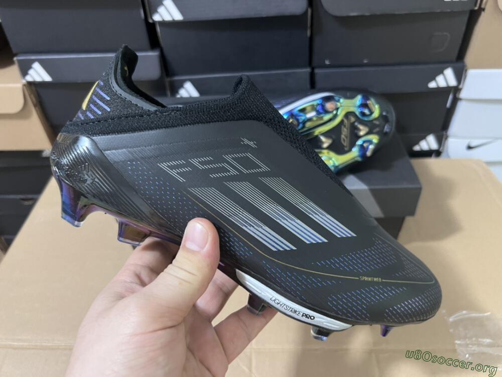 Adidas F50+ Lightstrike Pro Laceless FG Football Boots - Core Black/Iron Metallic/Gold Metallic