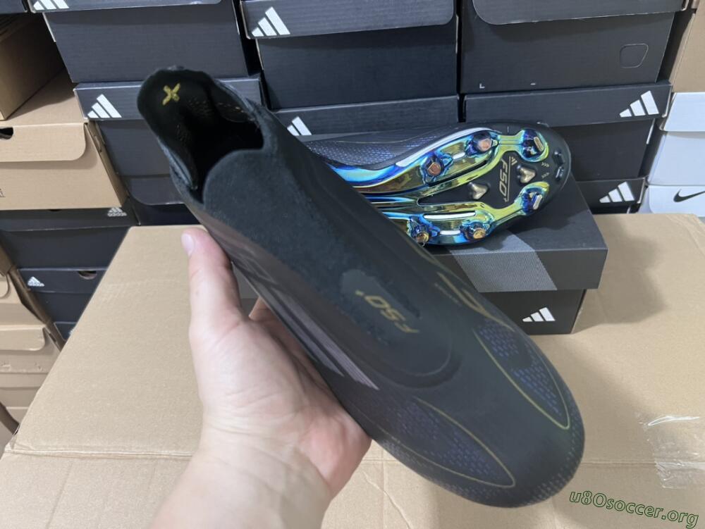 Adidas F50+ Lightstrike Pro Laceless FG Football Boots - Core Black/Iron Metallic/Gold Metallic