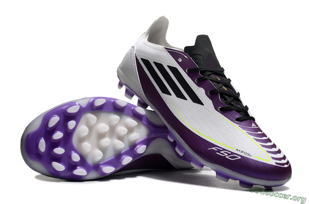 Messi x Adidas F50 Elite MG Football Boots - White/Black/Purple 0
