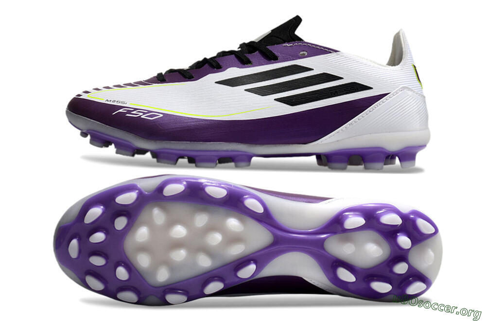 Messi x Adidas F50 Elite MG Football Boots - White/Black/Purple 1