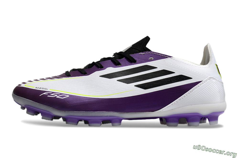 Messi x Adidas F50 Elite MG Football Boots - White/Black/Purple 3