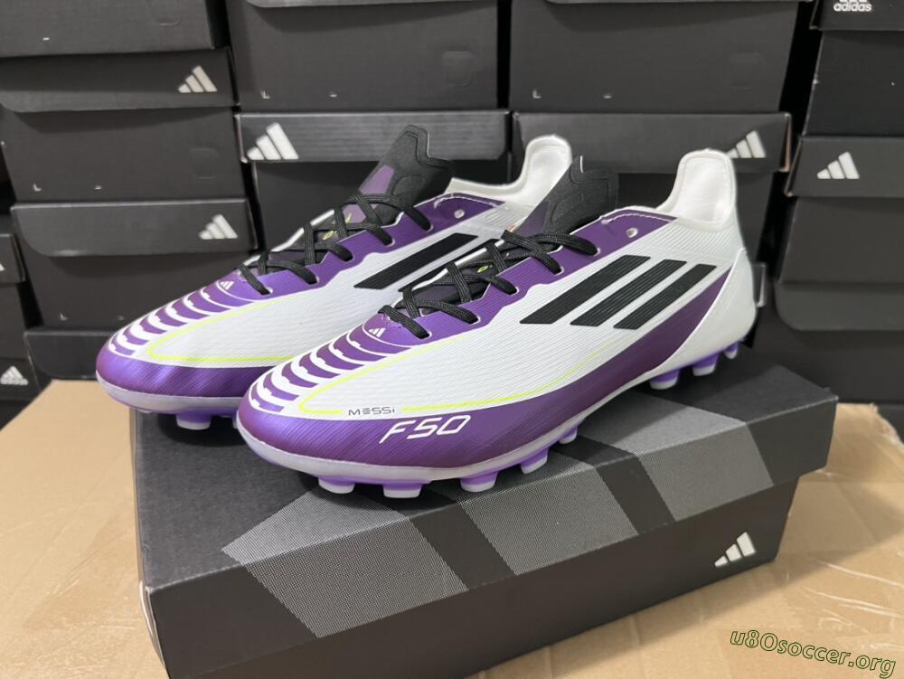 Messi x Adidas F50 Elite MG Football Boots - White/Black/Purple