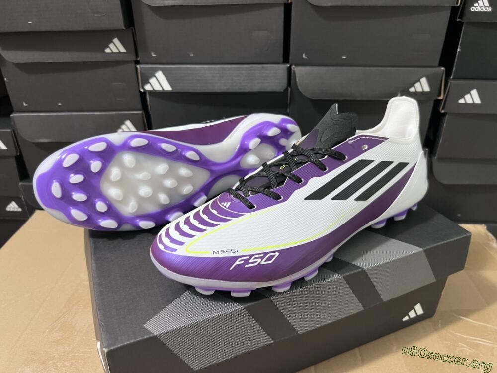 Messi x Adidas F50 Elite MG Football Boots - White/Black/Purple