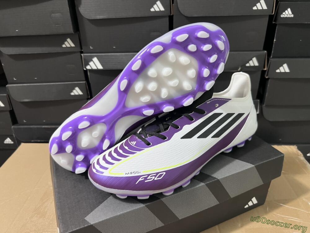 Messi x Adidas F50 Elite MG Football Boots - White/Black/Purple