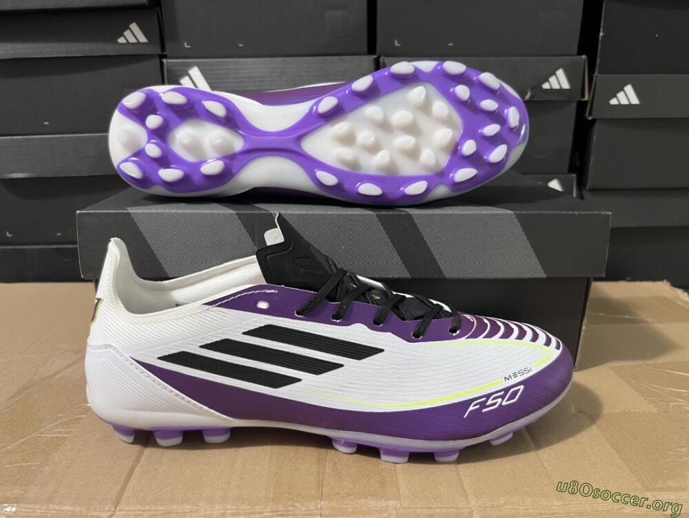 Messi x Adidas F50 Elite MG Football Boots - White/Black/Purple