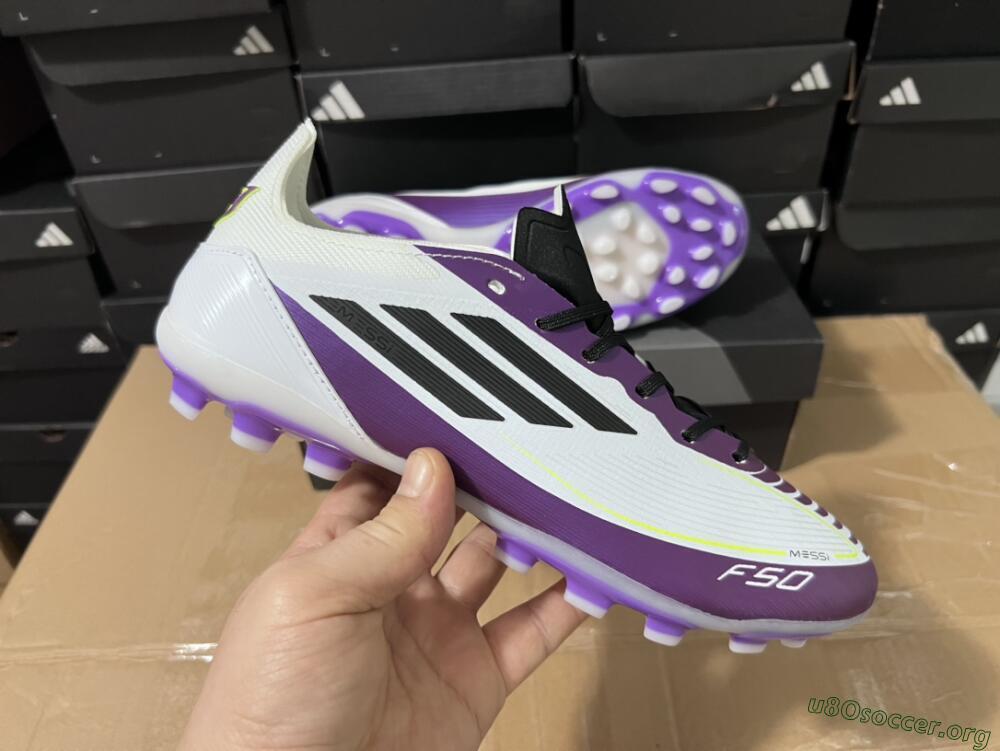 Messi x Adidas F50 Elite MG Football Boots - White/Black/Purple