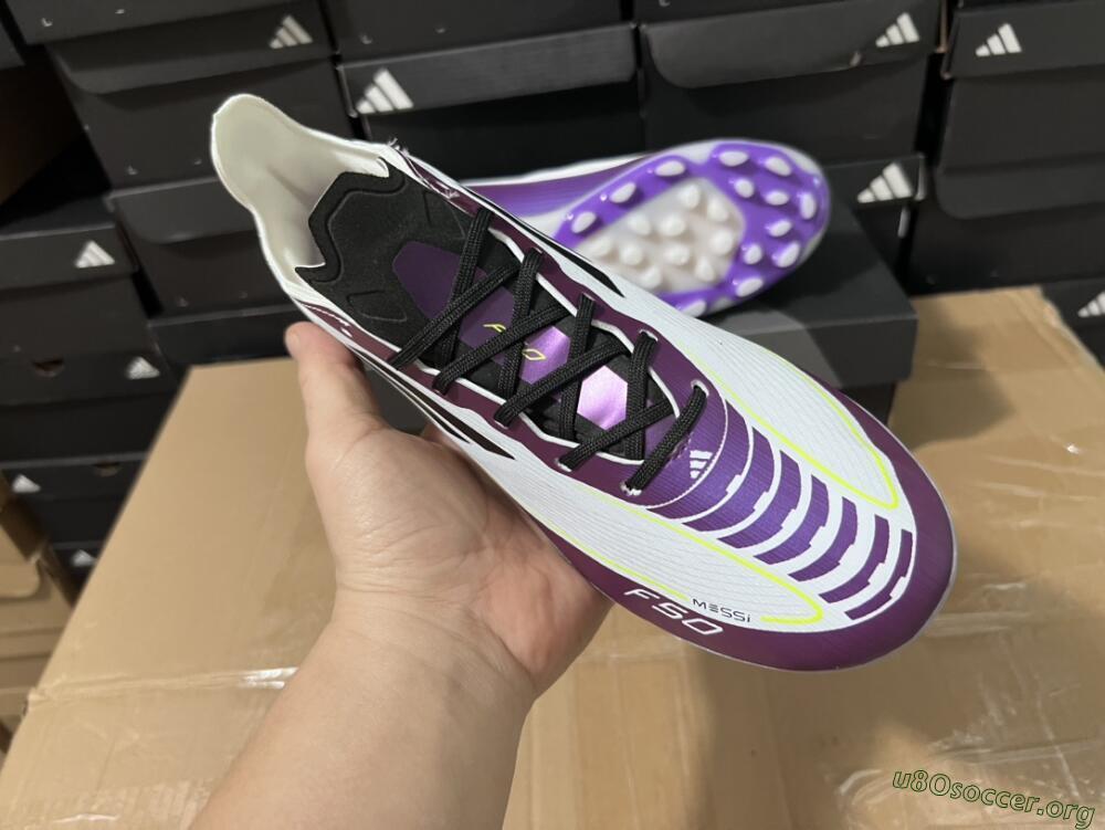 Messi x Adidas F50 Elite MG Football Boots - White/Black/Purple