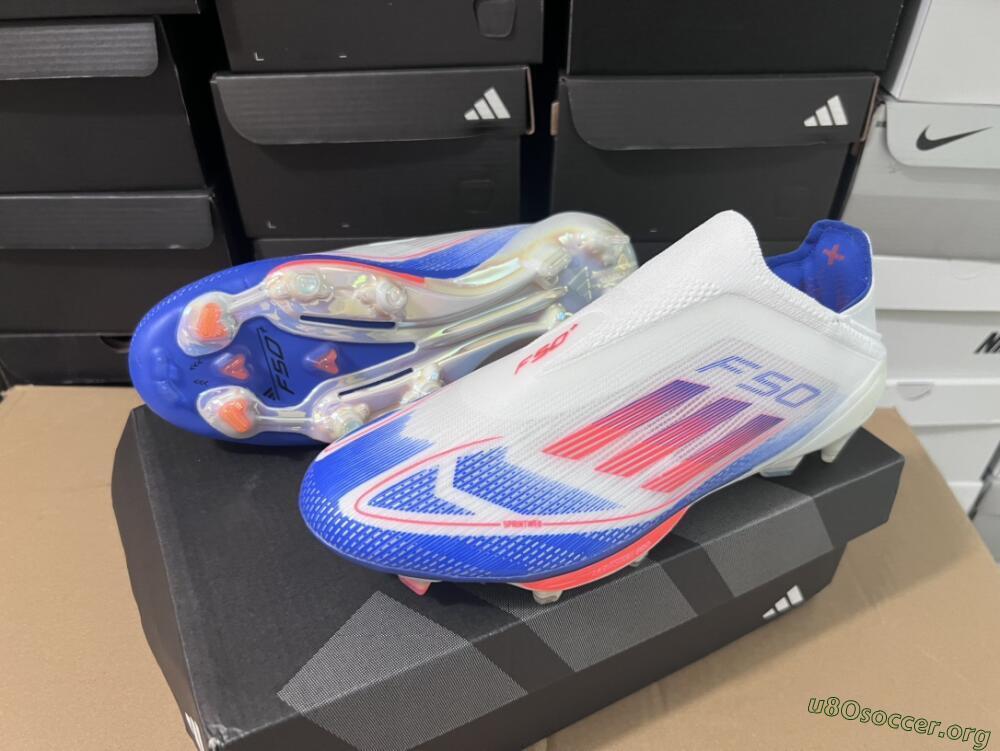 Adidas F50+ Lightstrike Pro Laceless FG Football Boots - Cloud White/Solar Red/Lucid Blue