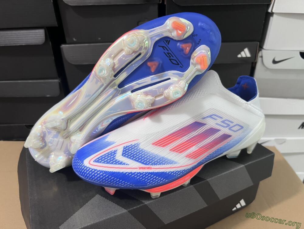 Adidas F50+ Lightstrike Pro Laceless FG Football Boots - Cloud White/Solar Red/Lucid Blue