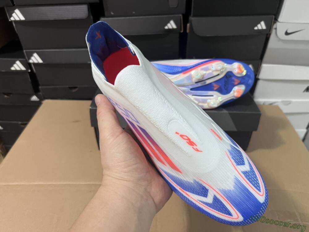 Adidas F50+ Lightstrike Pro Laceless FG Football Boots - Cloud White/Solar Red/Lucid Blue