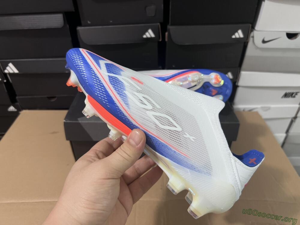Adidas F50+ Lightstrike Pro Laceless FG Football Boots - Cloud White/Solar Red/Lucid Blue