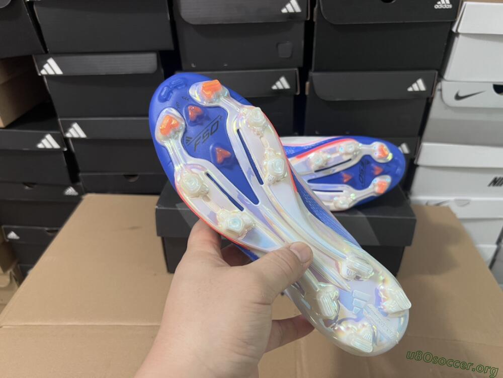 Adidas F50+ Lightstrike Pro Laceless FG Football Boots - Cloud White/Solar Red/Lucid Blue
