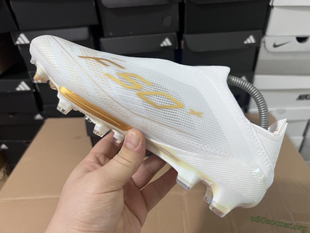 Adidas F50+ Lightstrike Pro Laceless FG Football Boots - Cloud White/Gold Metallic/Cloud White