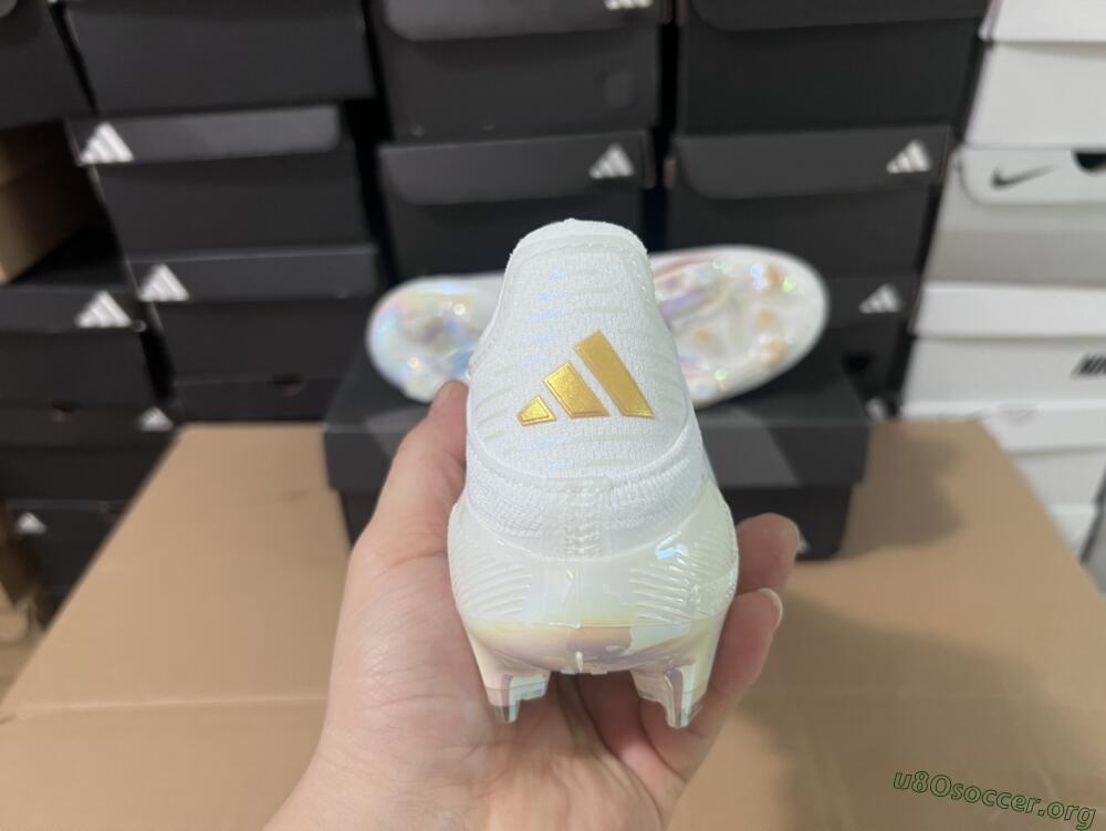 Adidas F50+ Lightstrike Pro Laceless FG Football Boots - Cloud White/Gold Metallic/Cloud White
