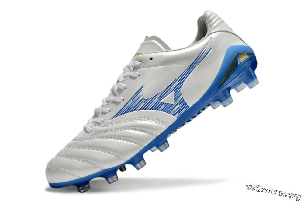 Mizuno Morelia Neo 4 FG Football Boots - White/Blue/Gold 5