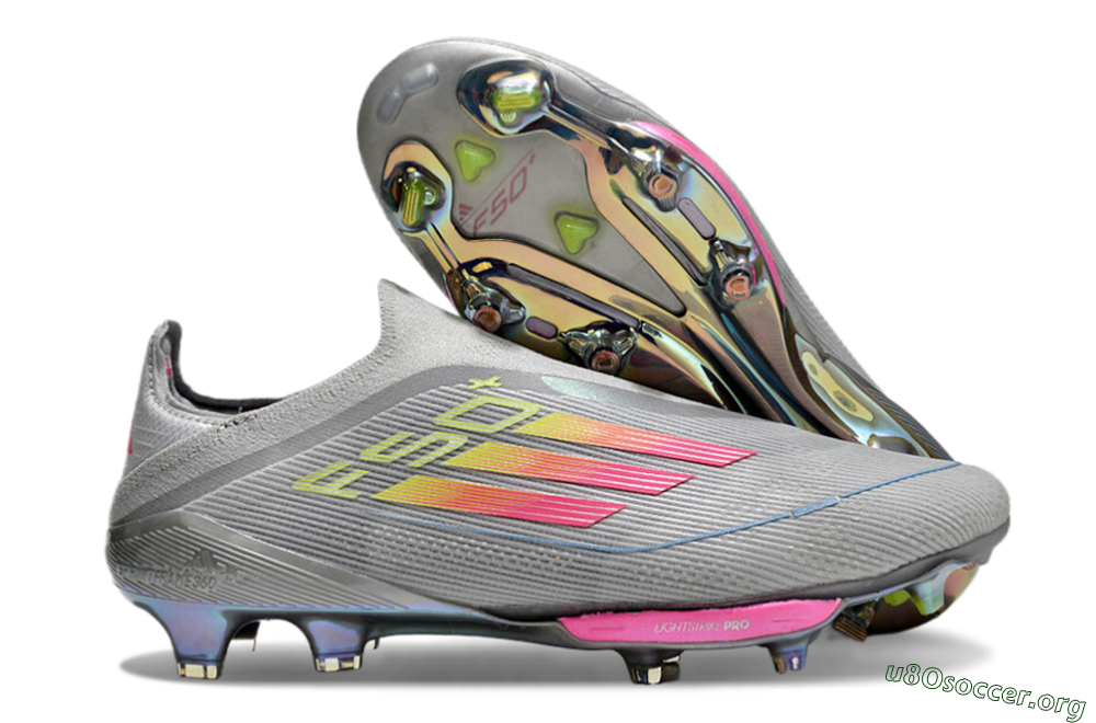 Adidas F50+ Lightstrike Elite Laceless FG Football Boots - Grey/Pink/Yellow 2