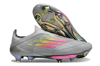Adidas F50+ Lightstrike Elite Laceless FG Football Boots - Grey/Pink/Yellow
