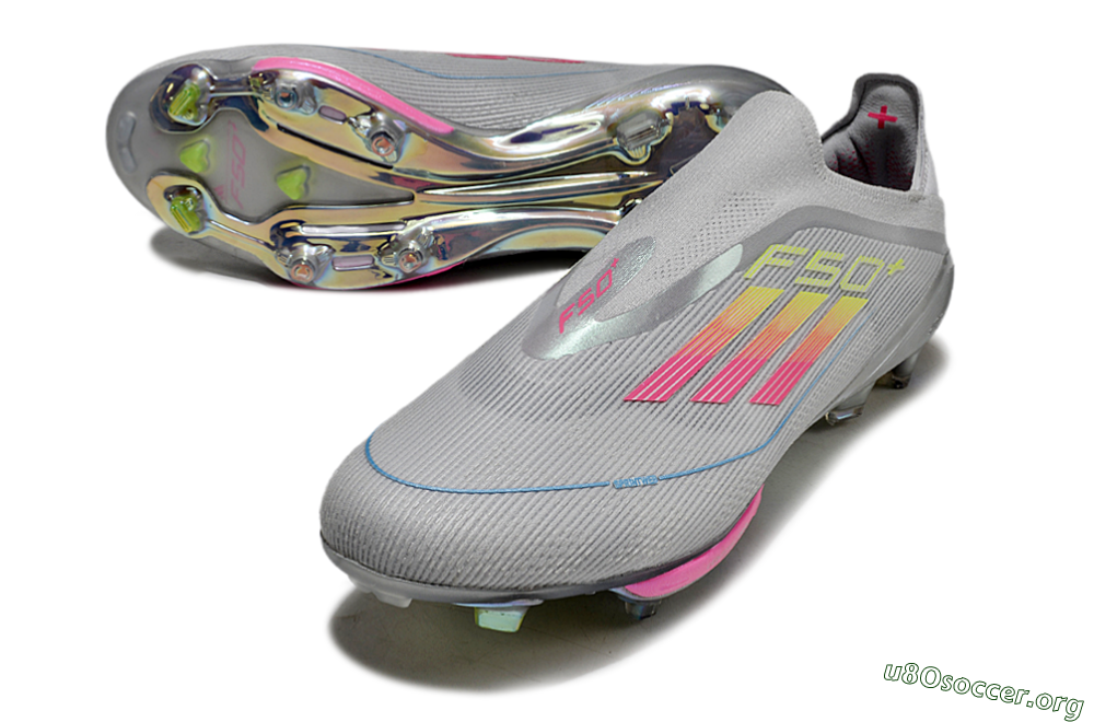 Adidas F50+ Lightstrike Elite Laceless FG Football Boots - Grey/Pink/Yellow 0