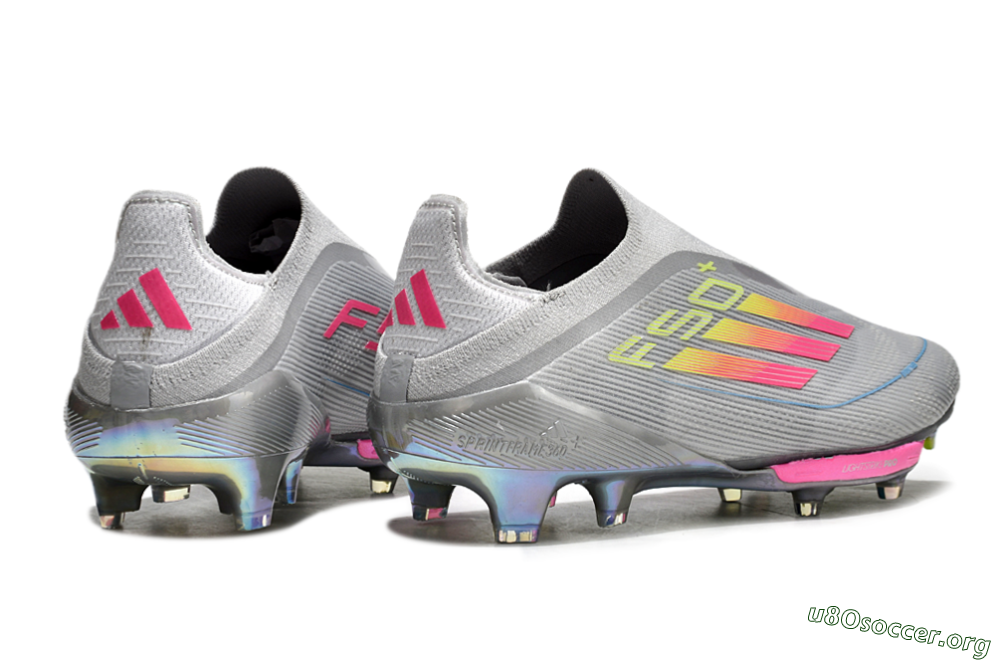 Adidas F50+ Lightstrike Elite Laceless FG Football Boots - Grey/Pink/Yellow 6