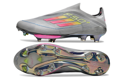 Adidas F50+ Lightstrike Elite Laceless FG Football Boots - Grey/Pink/Yellow