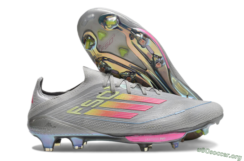 Adidas F50+ Lightstrike Elite FG Football Boots - Grey/Pink/Yellow 2