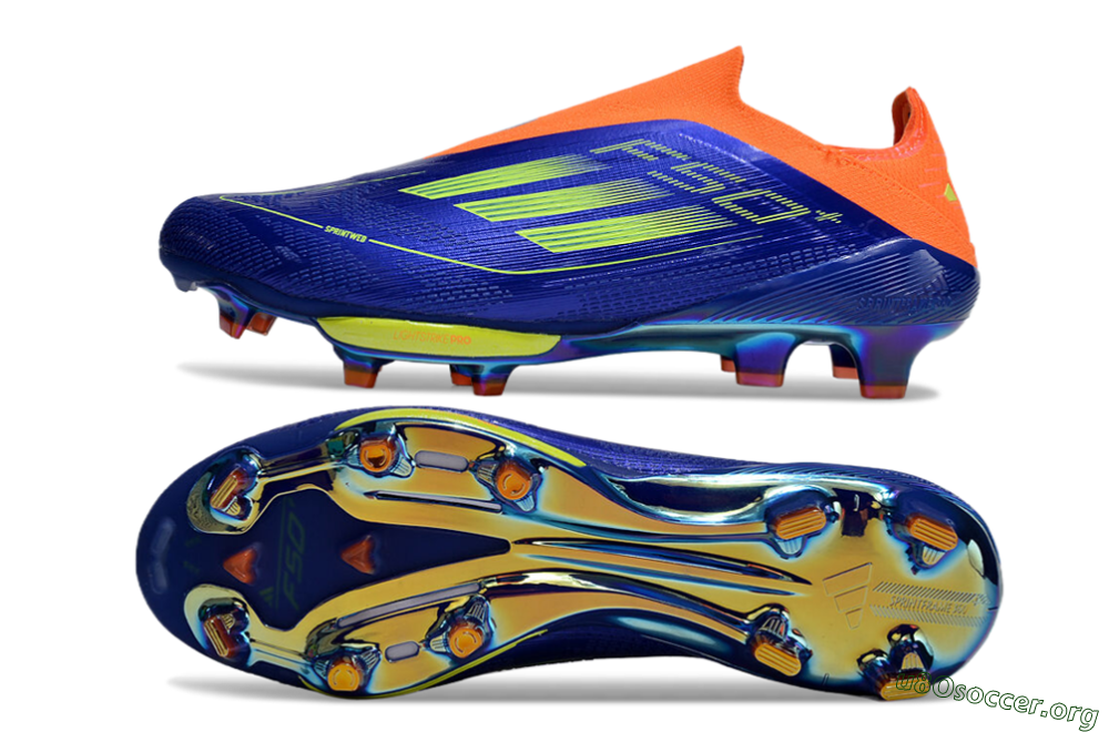 Adidas F50+ Elite Lightstrike Pro Laceless FG Football Boots - Blue/Yellow/Orange 1