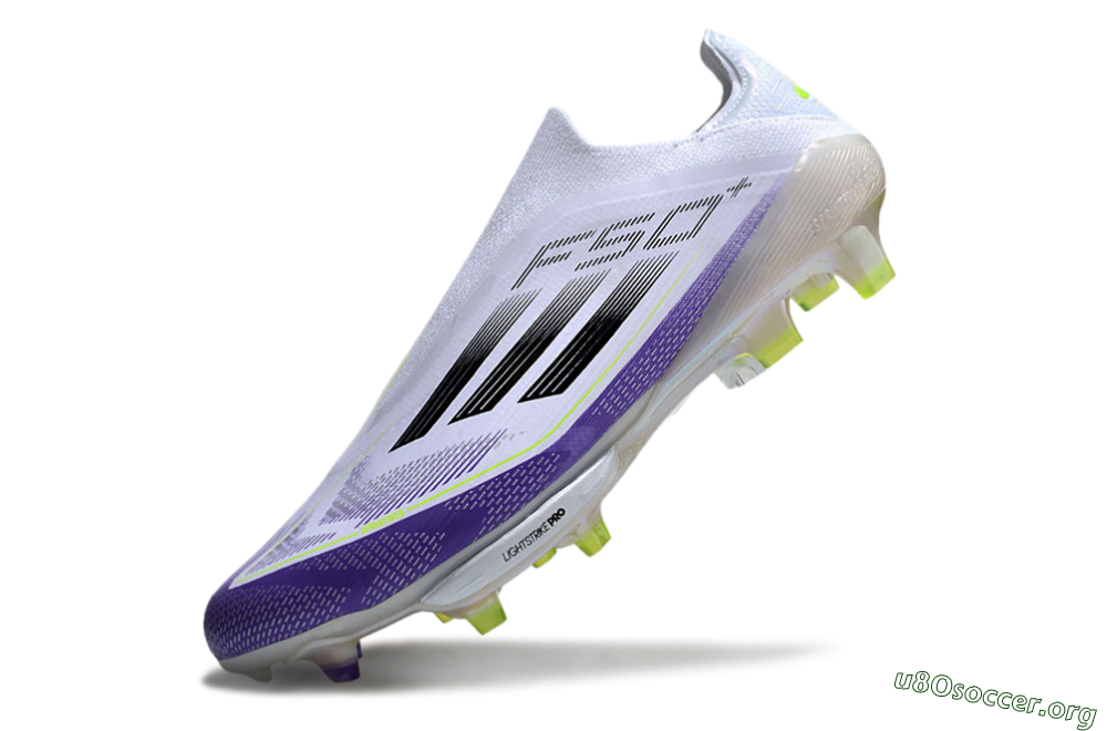 Adidas F50+ Elite Lightstrike Pro Laceless FG Football Boots - White/Purple/Black 5