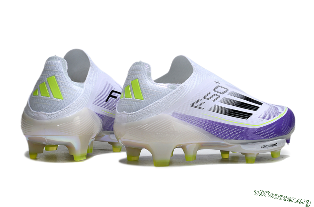 Adidas F50+ Elite Lightstrike Pro Laceless FG Football Boots - White/Purple/Black 6