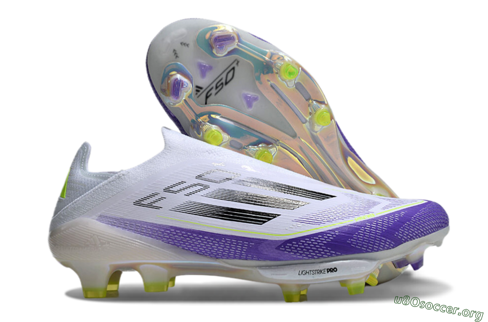 Adidas F50+ Elite Lightstrike Pro Laceless FG Football Boots - White/Purple/Black 2