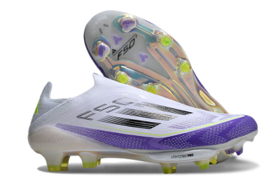 Adidas F50+ Elite Lightstrike Pro Laceless FG Football Boots - White/Purple/Black