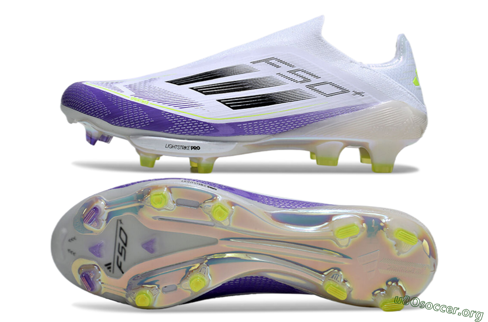 Adidas F50+ Elite Lightstrike Pro Laceless FG Football Boots - White/Purple/Black 1