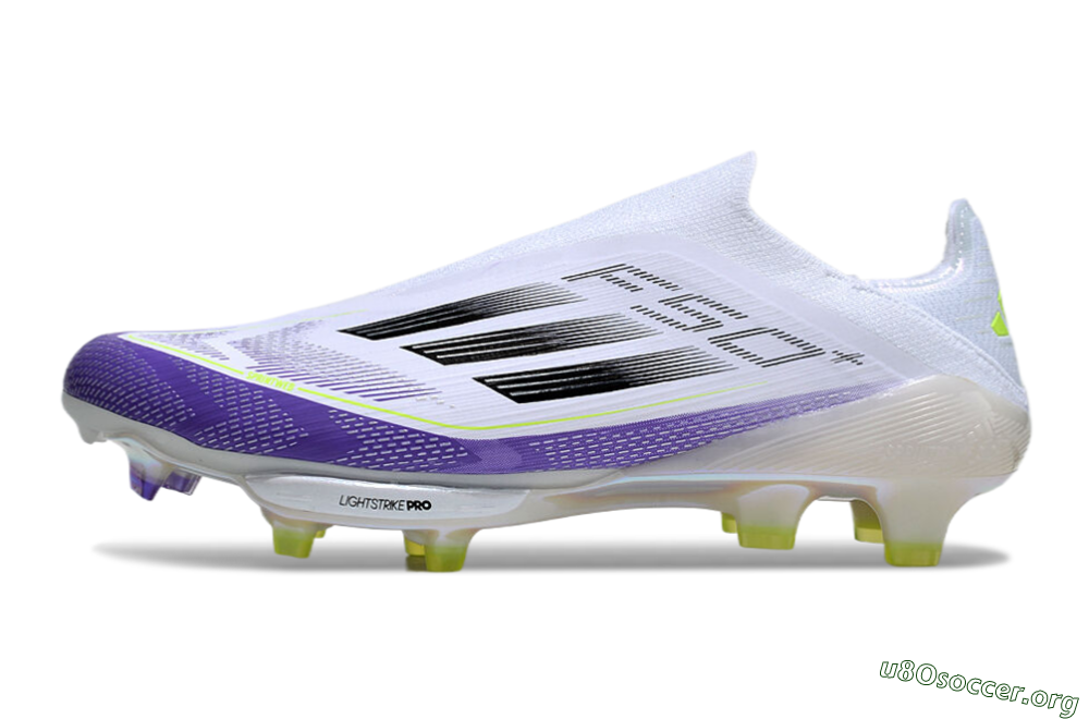 Adidas F50+ Elite Lightstrike Pro Laceless FG Football Boots - White/Purple/Black 3