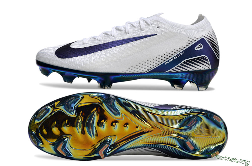 Nike Air Zoom Mercurial Vapor 16 Elite FG Football Boots - White/Blue/Gold 6