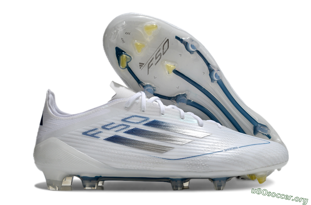 Adidas F50 Elite FG Football Boots - White/Silver/Blue 2