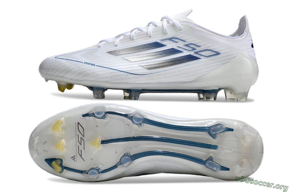 Adidas F50 Elite FG Football Boots - White/Silver/Blue 1