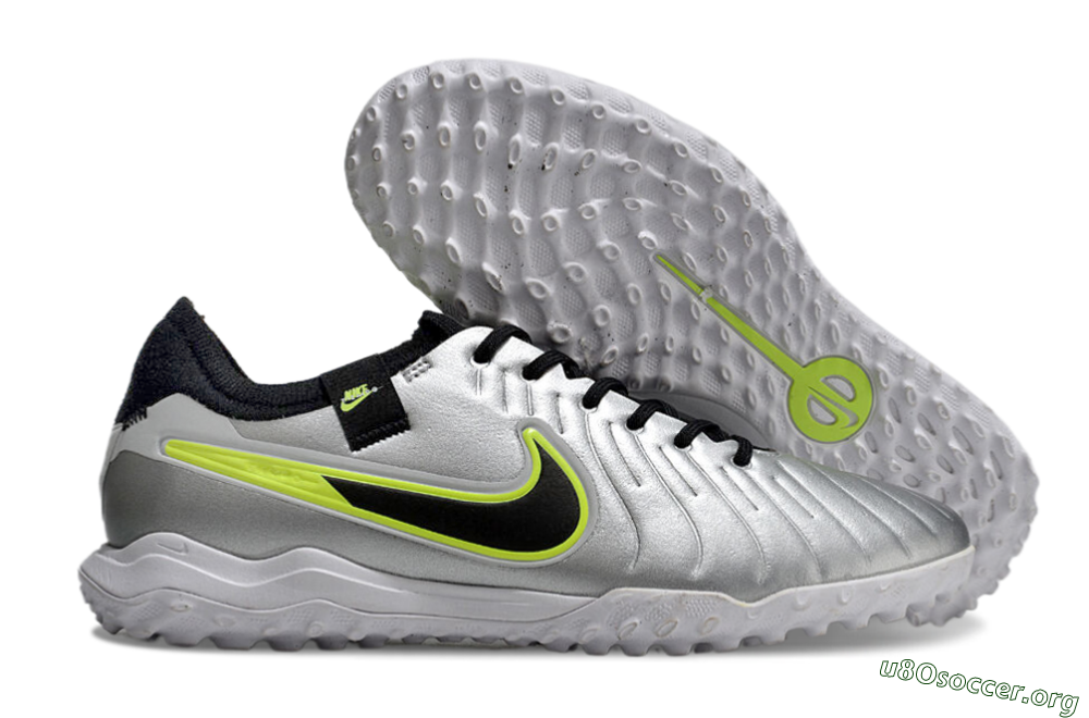 Nike Tiempo Legend 10 Pro TF Football Shoes - Silver/Black/Yellow 2
