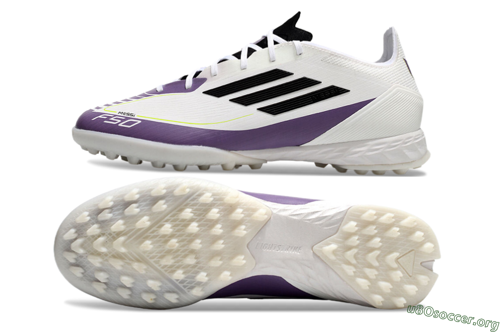 Adidas x Messi F50 Pro TF Football Shoes - White/Purple/Black 1