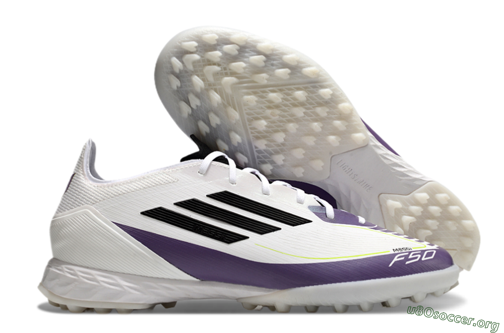 Adidas x Messi F50 Pro TF Football Shoes - White/Purple/Black 2