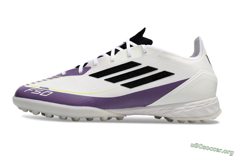 Adidas x Messi F50 Pro TF Football Shoes - White/Purple/Black 3