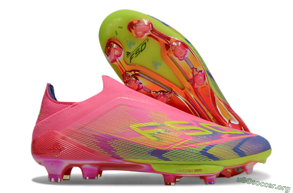 Adidas F50+ Elite Lightstrike Pro Laceless FG Football Boots - Pink/Blue/Yellow 2