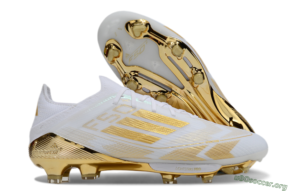Adidas F50+ Elite Lightstrike Pro FG Football Boots - White/Gold 2
