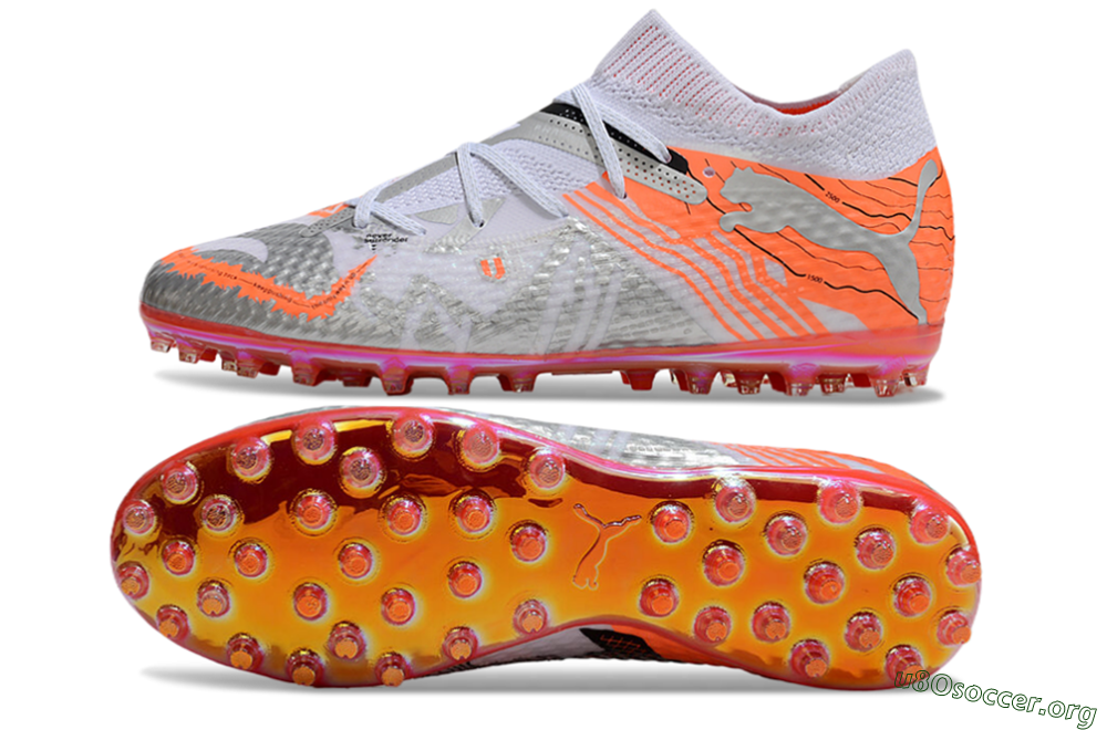 Puma Future Ultimate MG Football Boots - Silver/White/Orange 1