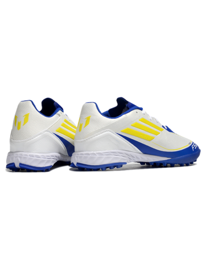 Messi x Adidas F50 Pro TF Football Shoes - White/Yellow/Blue