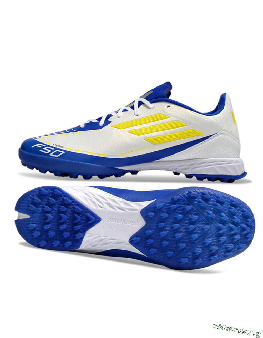 Messi x Adidas F50 Pro TF Football Shoes - White/Yellow/Blue 1
