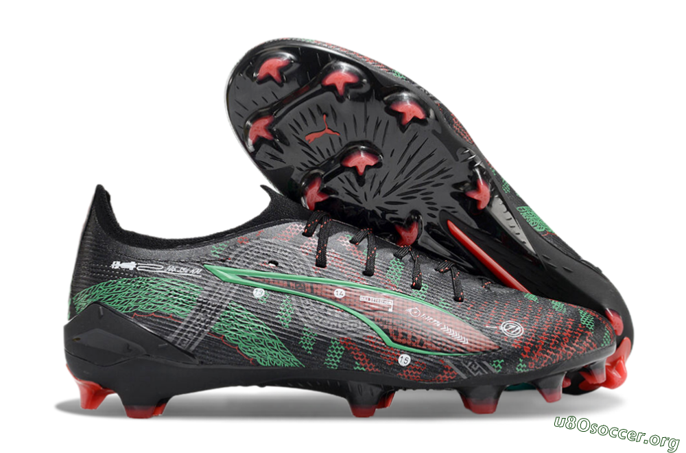 Puma Ultra Ultimate FG Football Boots - Black/Red/Green 2