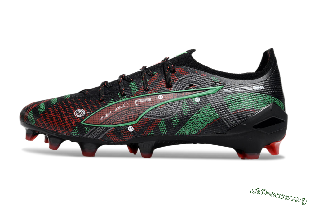 Puma Ultra Ultimate FG Football Boots - Black/Red/Green 3