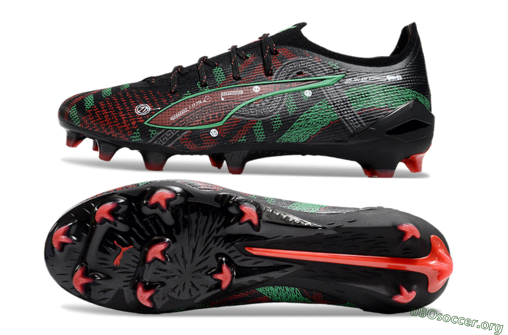 Puma Ultra Ultimate FG Football Boots - Black/Red/Green 1