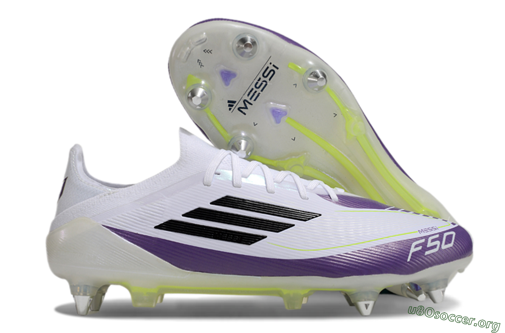 Messi x Adidas F50 Elite SG Football Boots - White/Black/Purple 2