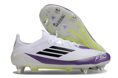 Messi x Adidas F50 Elite SG Football Boots - White/Black/Purple