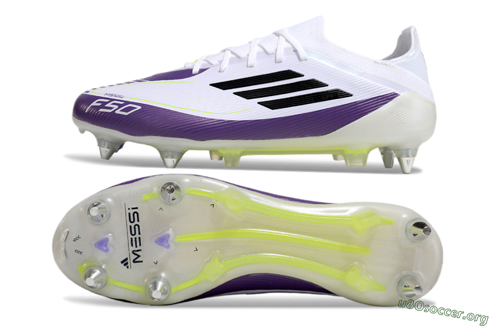 Messi x Adidas F50 Elite SG Football Boots - White/Black/Purple 1